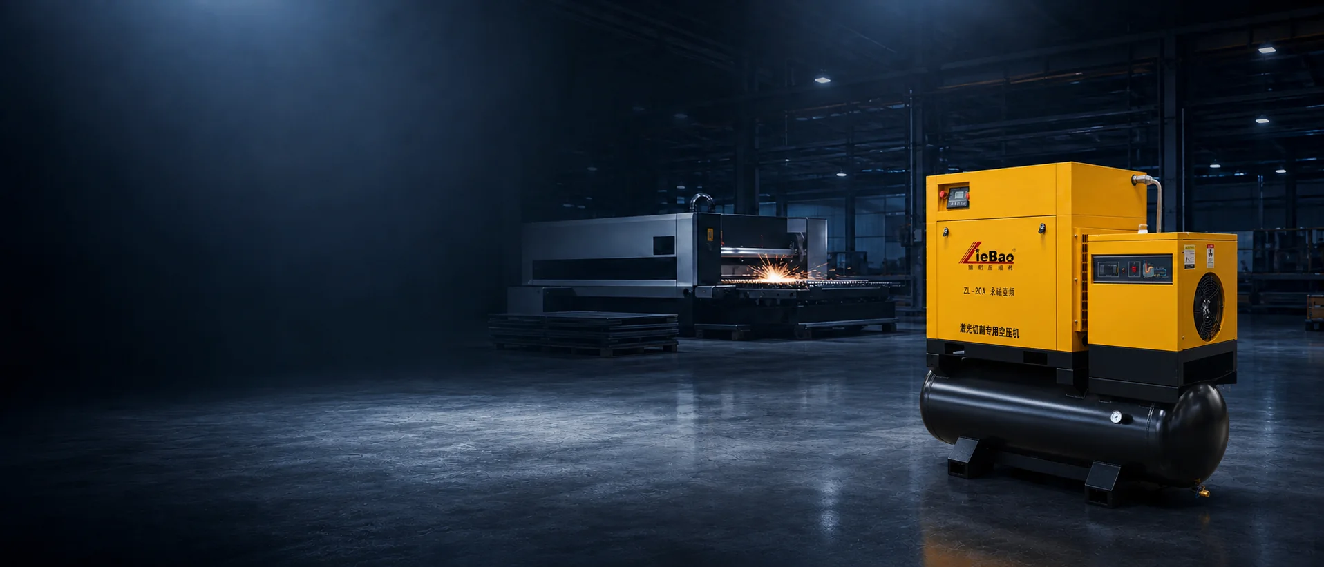 Integrated compressed air system for laser cutting
